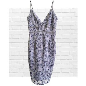 Bardot Floral Lace Overlay Spaghetti Strappy Blue Babydoll Empire Waist Prom 8